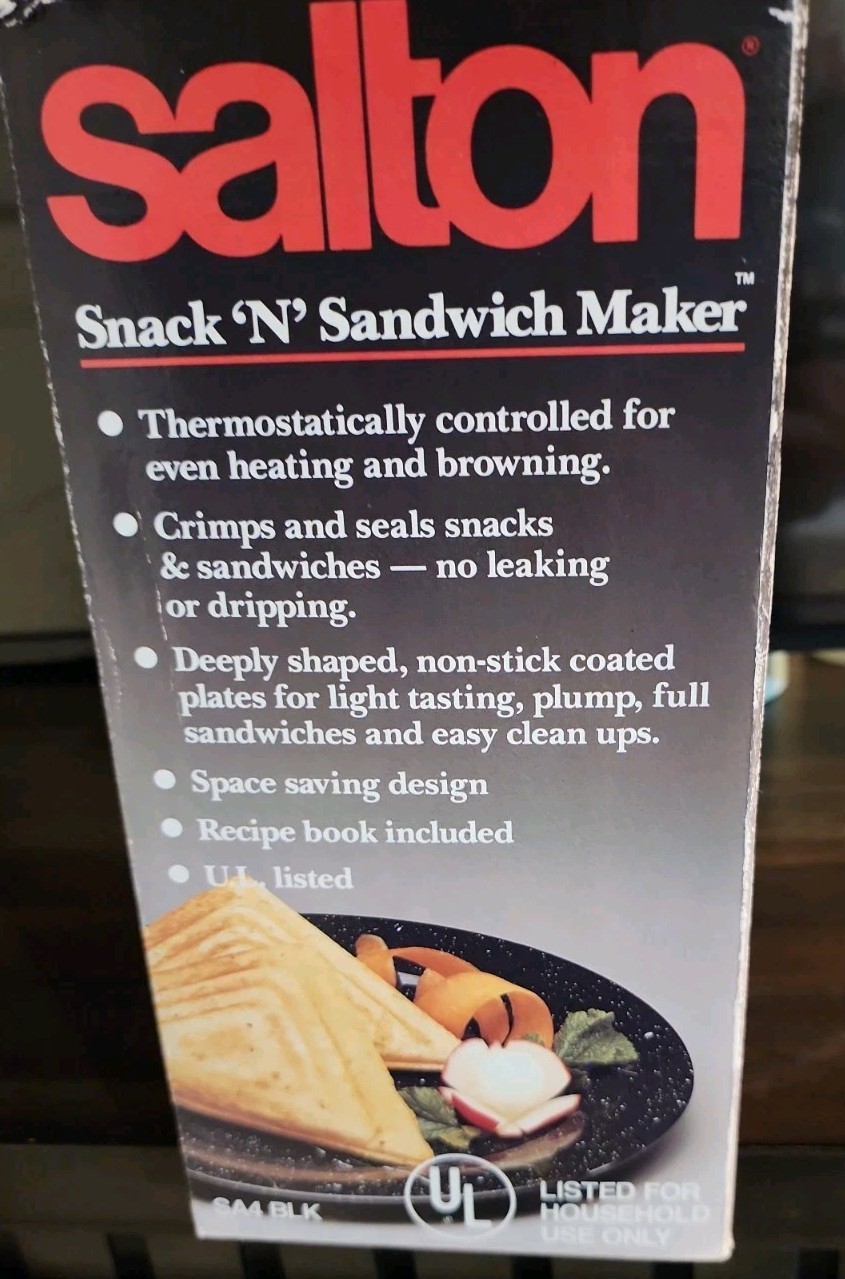 Salton Snack ‘N’ Sandwich Maker 1994 Model SA4 BLK Panini Crimps New Open Box