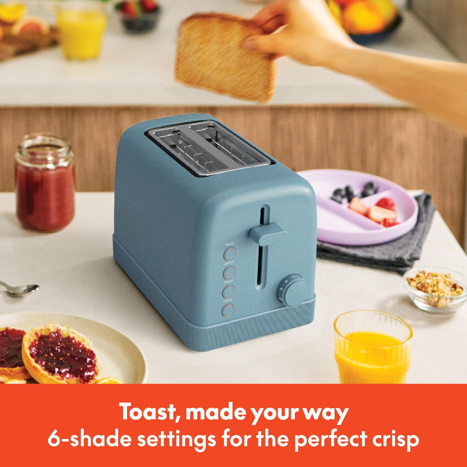 bella 2 Slice Toaster, 6 Setting Shade Control w Reheat, 2 Slice, Surf