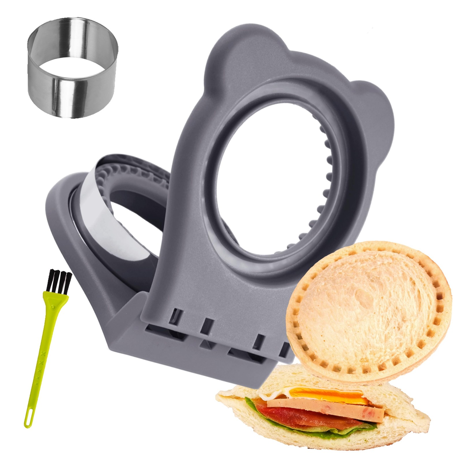 Uncrustable Sandwich Maker Sealer – Crustless PBJ Cutter, Grey Round