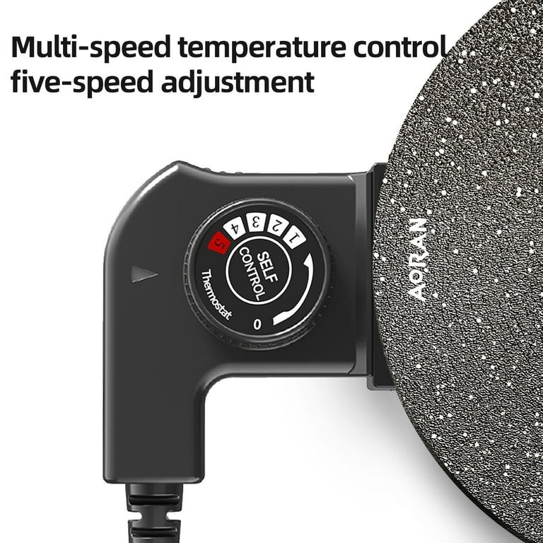 AORAN Electric Round Grill Griddle 14in 1200W Nonstick Temp Control Black/Red