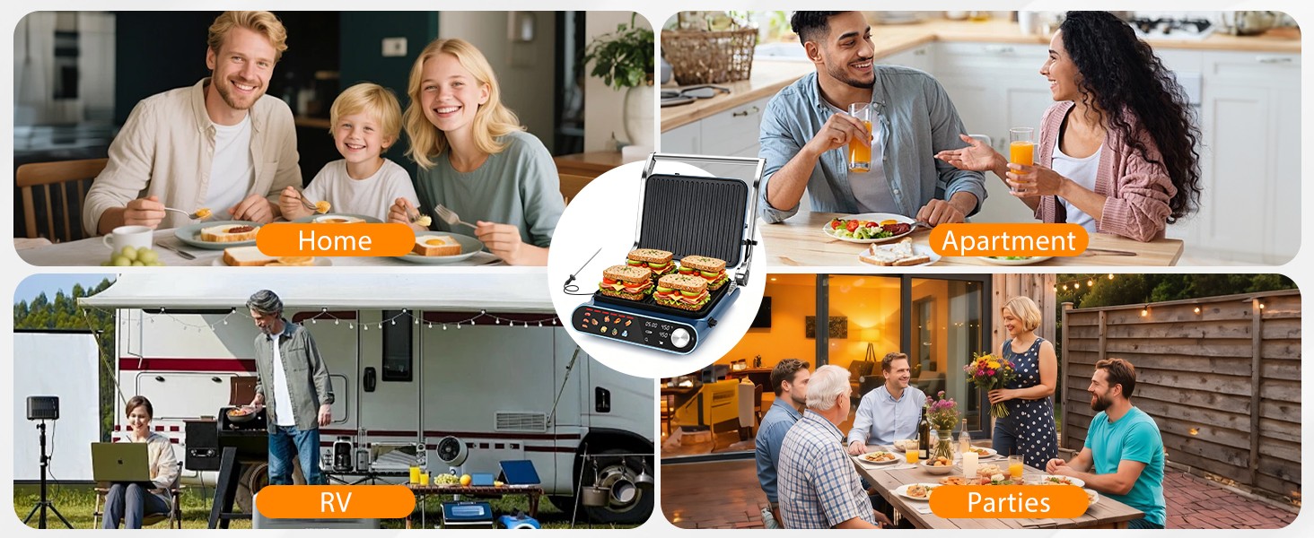 7-in-1 Panini Press Sandwich Maker, 1500W Electric Indoor Grill with LED Touch