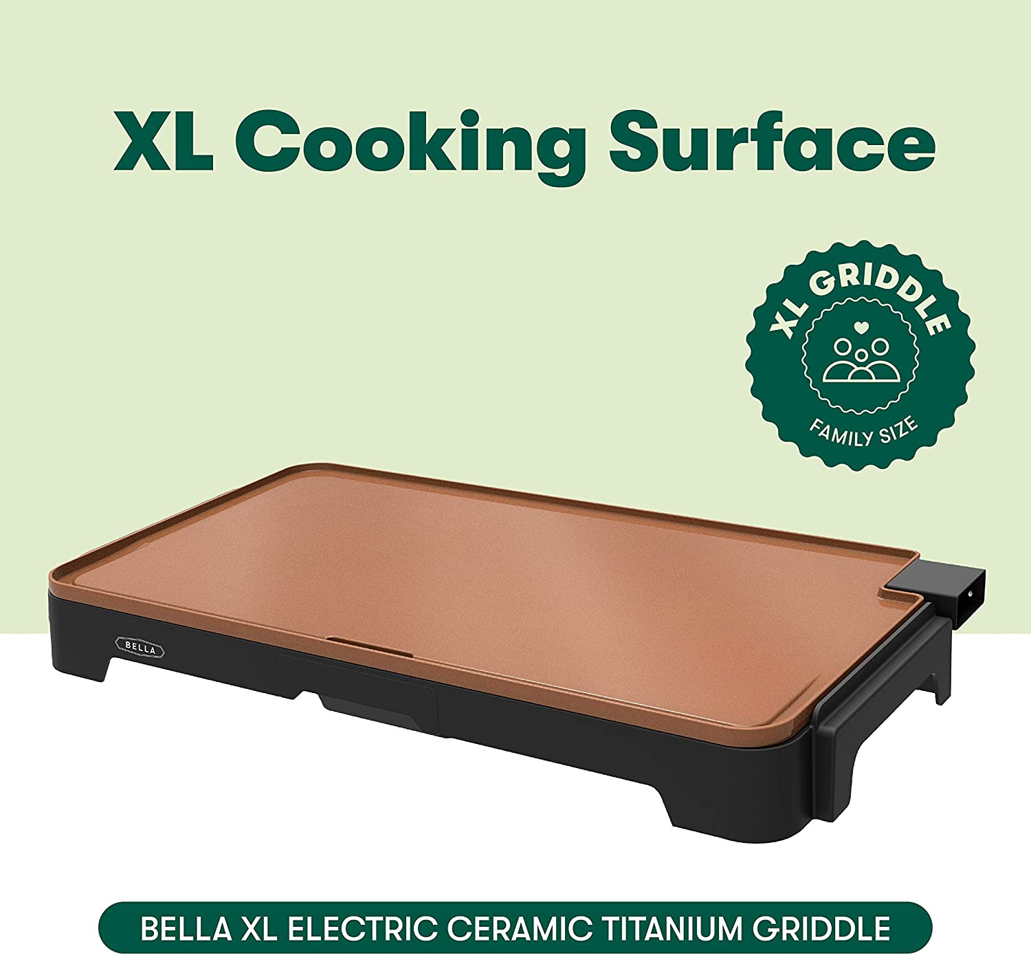 XL Electric Ceramic Titanium Griddle, Make 15 Eggs at Once, Healthy-Eco Non-Stic