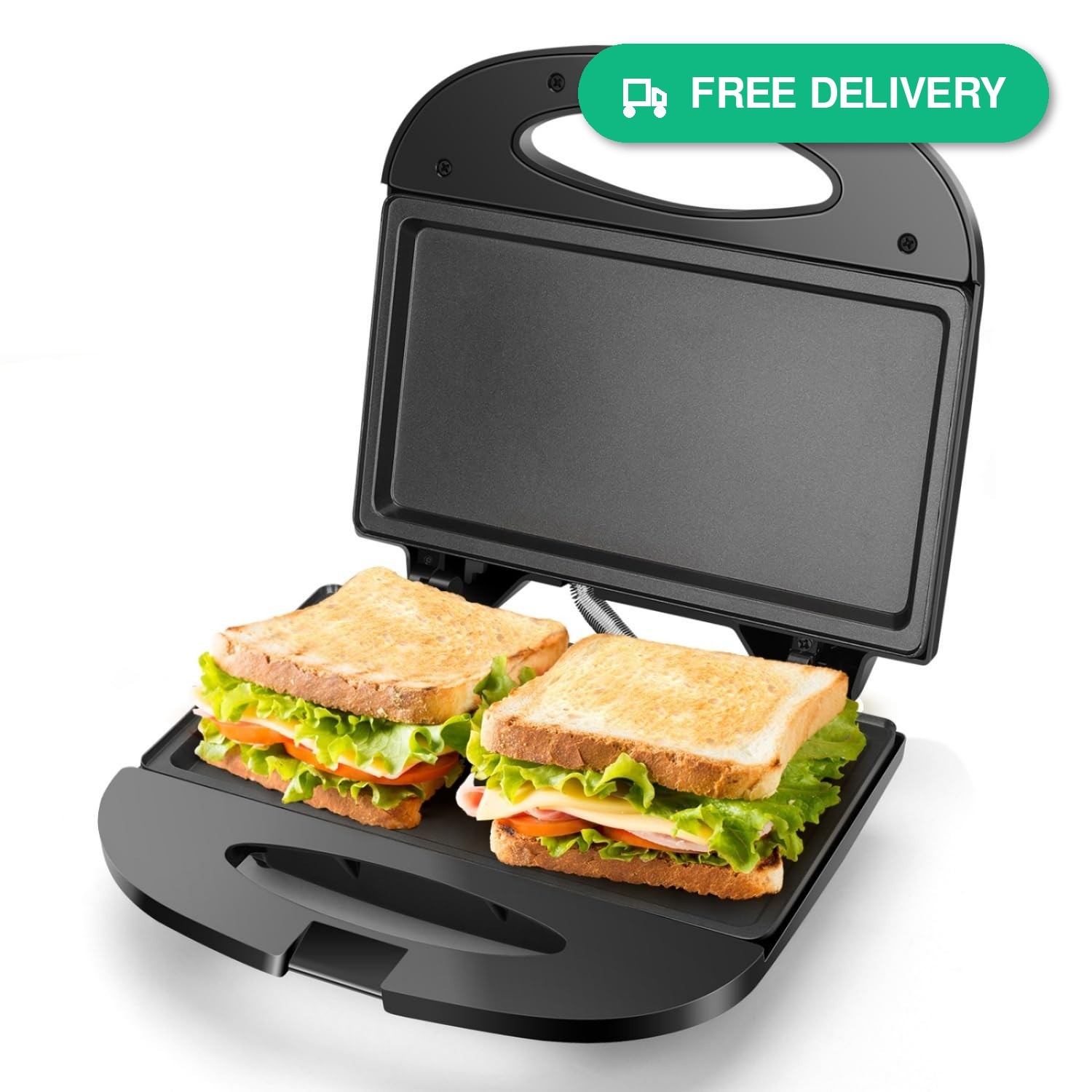 Aigostar Black Sandwich Maker Panini Press Electric Grill Non-stick Deep Grid