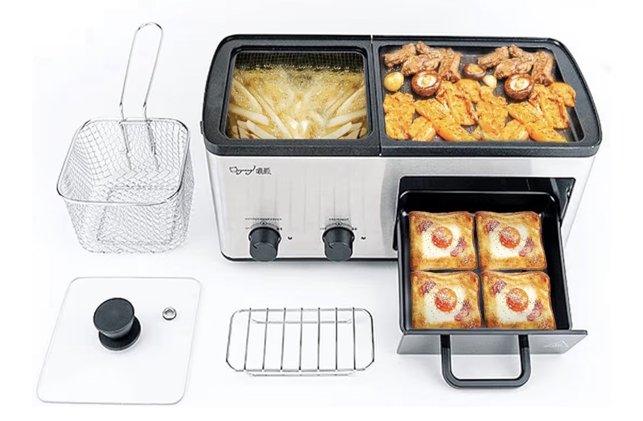 4 in 1 Breakfast Maker Station with Indoor Grill/Griddle/Toast Drawer/Frying New