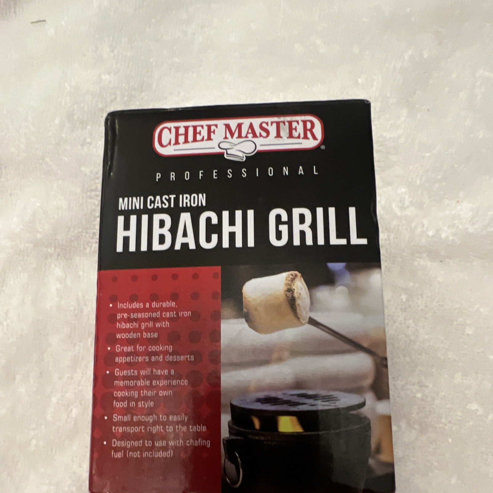 Chef Master Mini Cast Iron Hibachi Grill, Pre-Seasoned Round, Black/Red