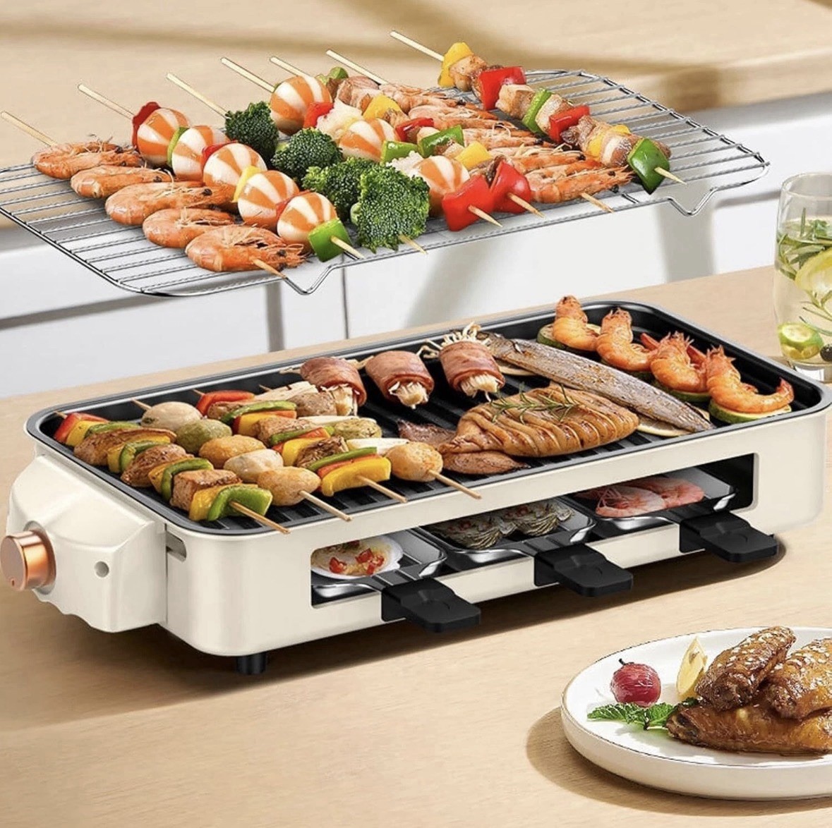 1500W Electric Barbecue Grill 2 In 1 Indoor BBQ Griddle Hot Plate Smokeless