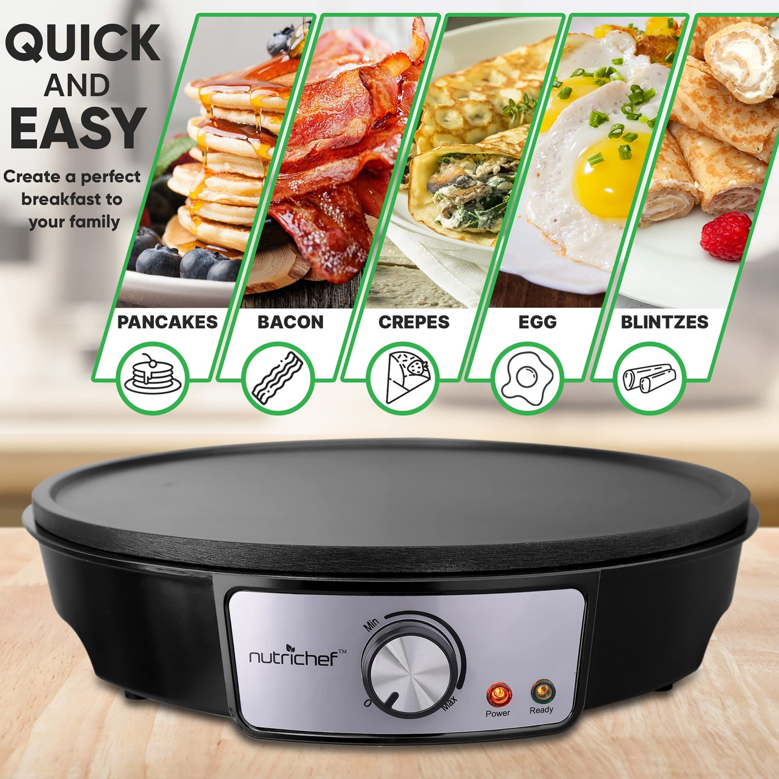 NutriChef Electric Griddle & Crepe Maker | Nonstick 12 Inch Hot Plate Cooktop…