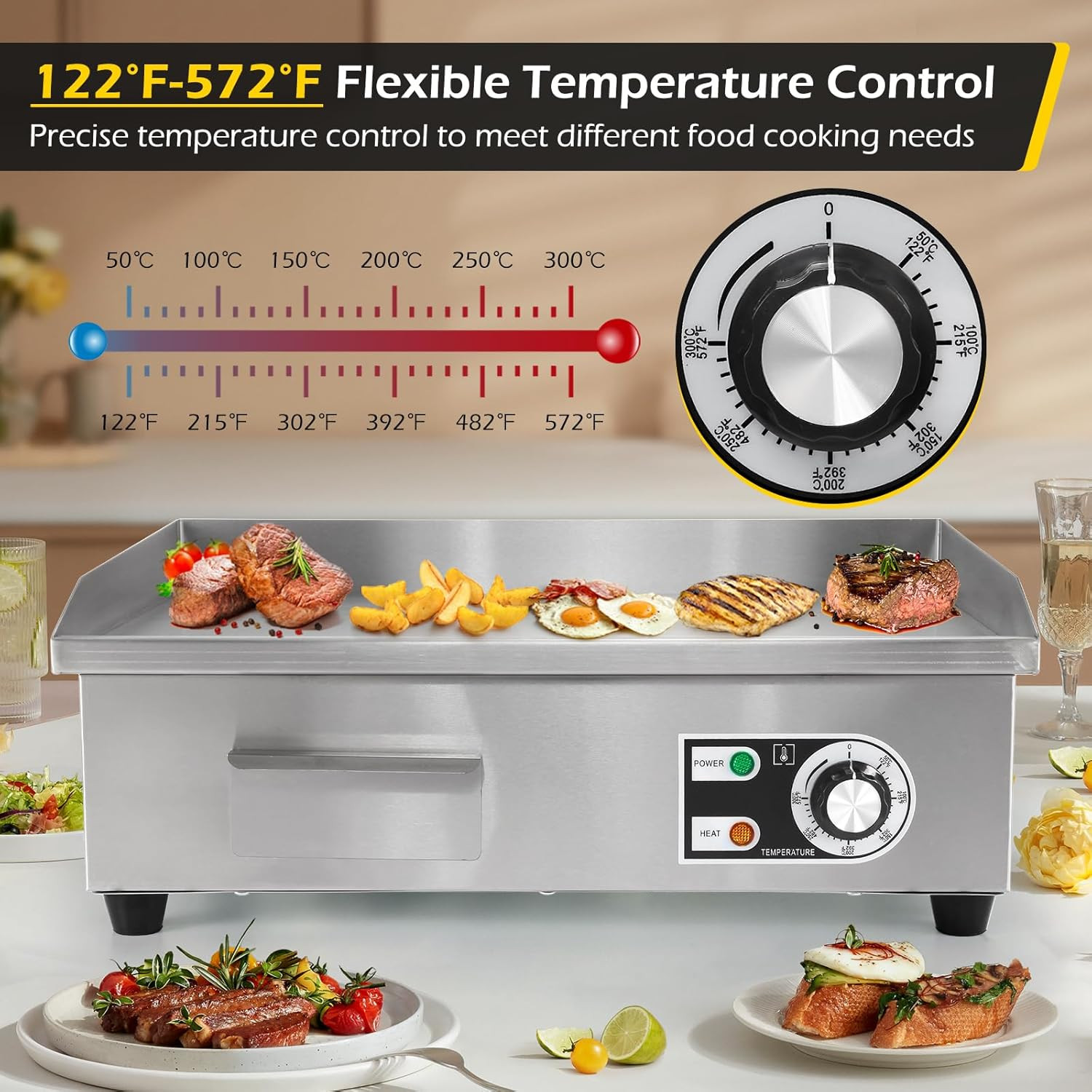 Commercial Electric Griddle 22” Flat Top Grill Countertop 3000W Stainless Steel