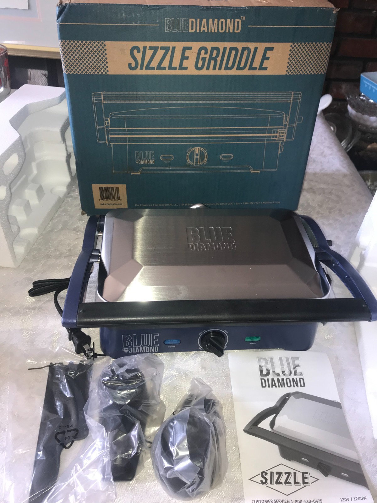 NOS 2018 BLUE DIAMOND CC002858-002 Sandwich PRESS Smooth Surface SIZZLE GRIDDLE