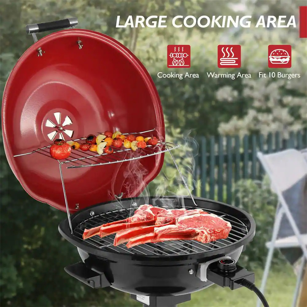 1600W Electric Countertop BBQ Grill Portable Double Layer Electric Grill with St