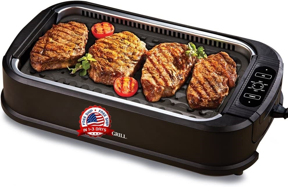 Barbacoa Eléctrica Para Interiores Sin Humo Power 1500 Watts BBQ Antiadherente