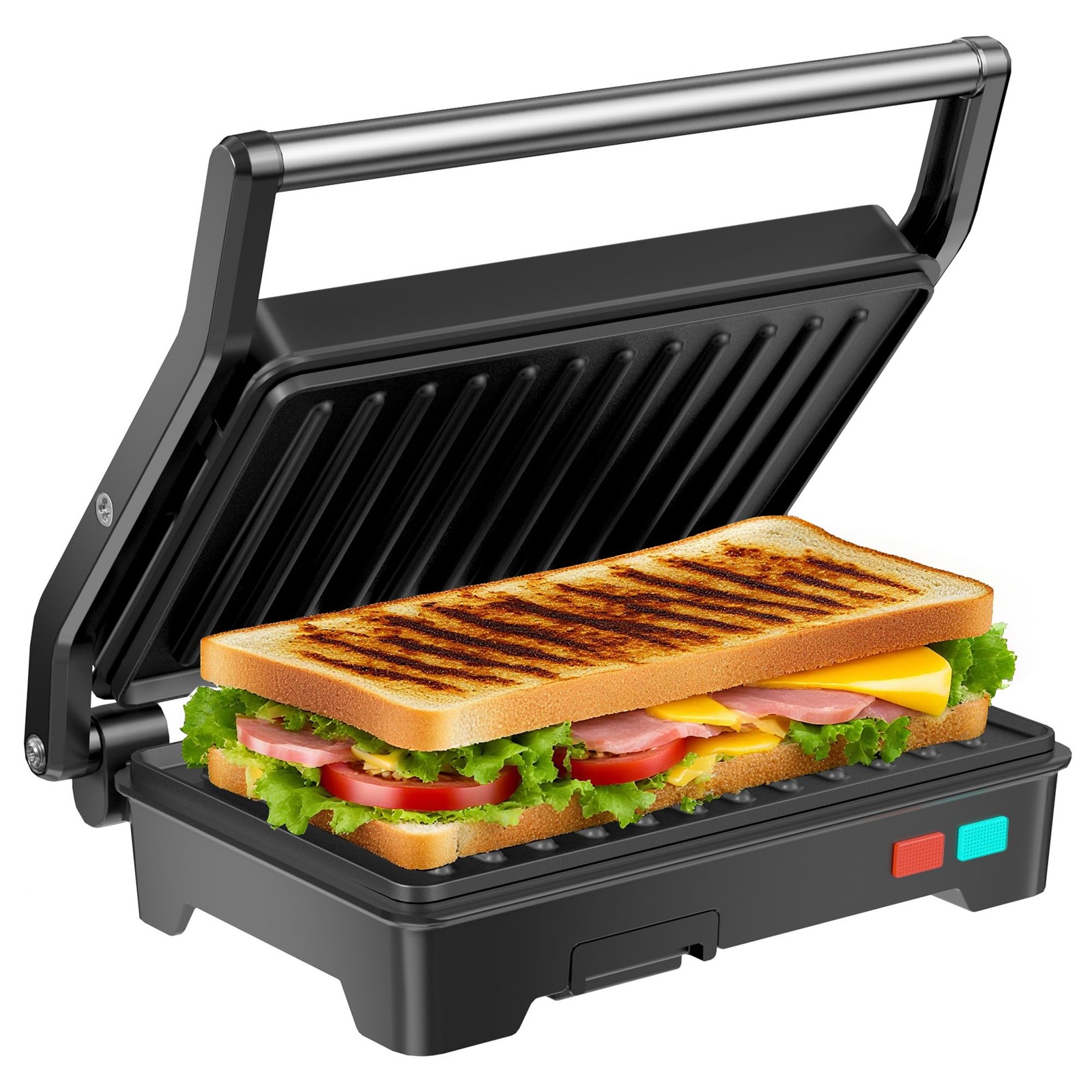 Panini Press Grill, 1000W Sandwich Maker with Non-Stick Coated Plates, Opens 180