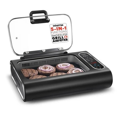 Gourmia Smokeless Indoor Grill Air Fryer 5in1 Electric with Smoke Extractor NEW