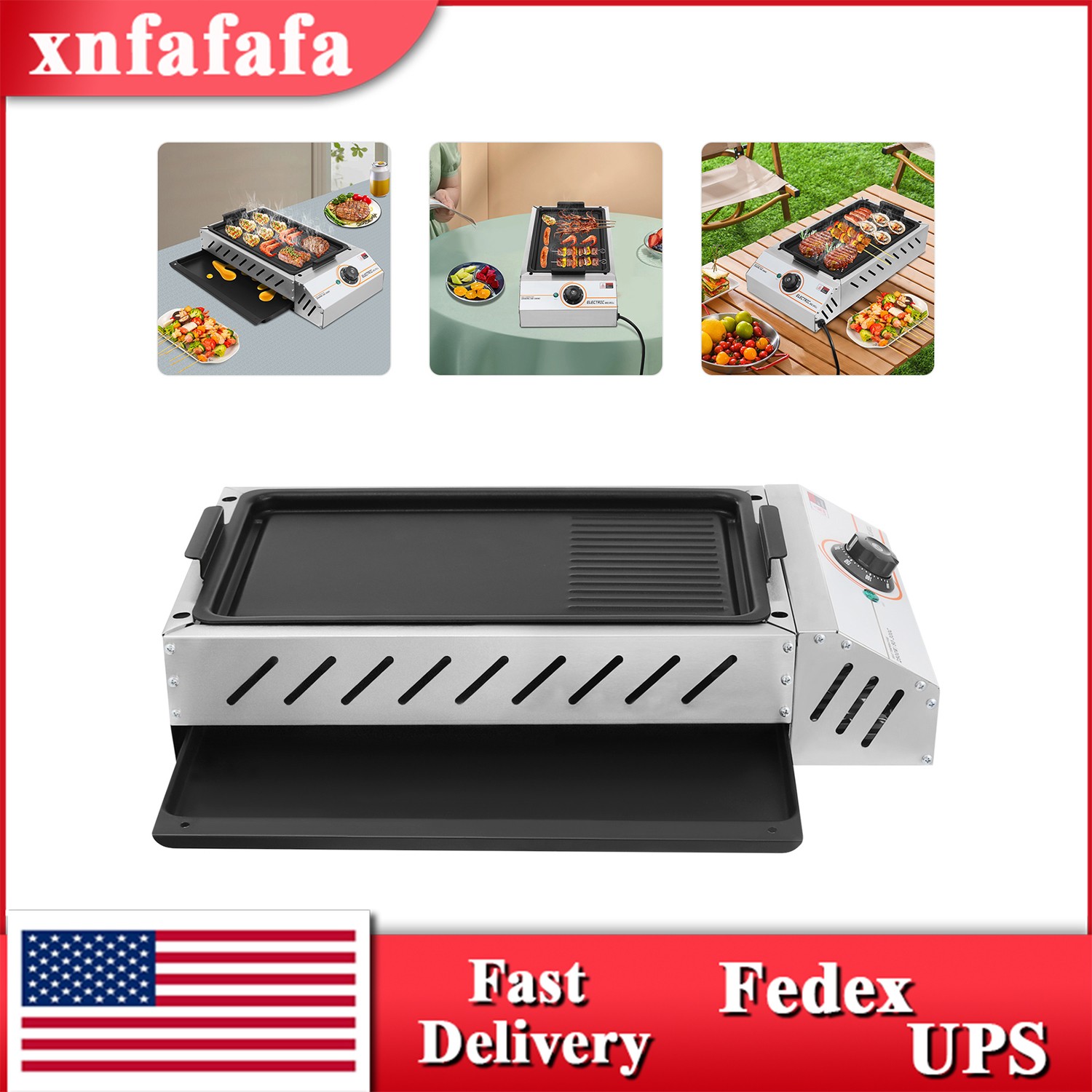 2500W Electric Grill Electric Skillet Grill Adjustable 122-572°F Non-Stick