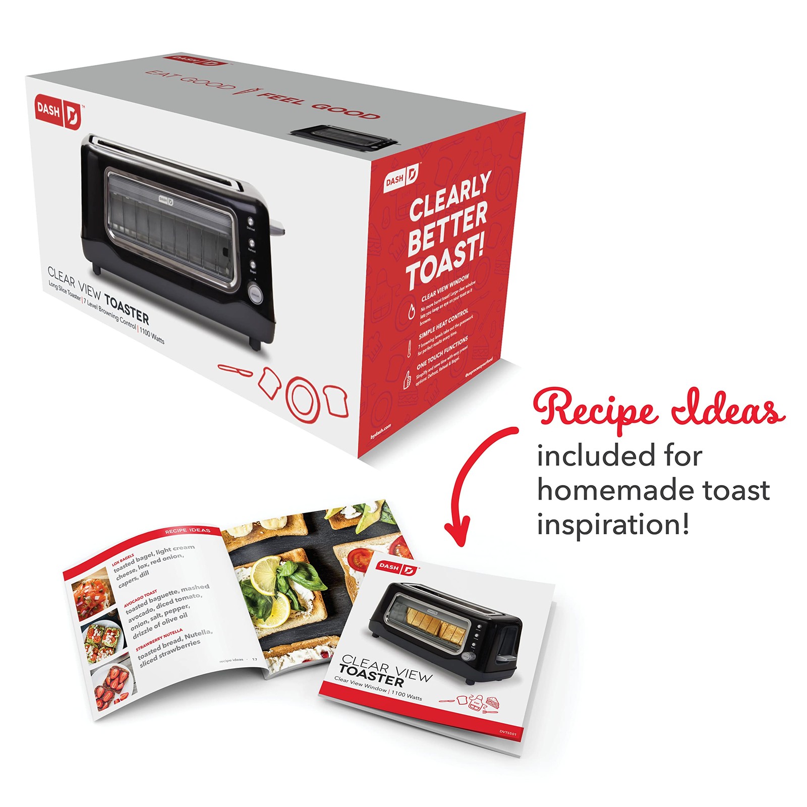DASH Clear View Toaster: Extra Wide Slot Toaster with See 2 Slice, Gray