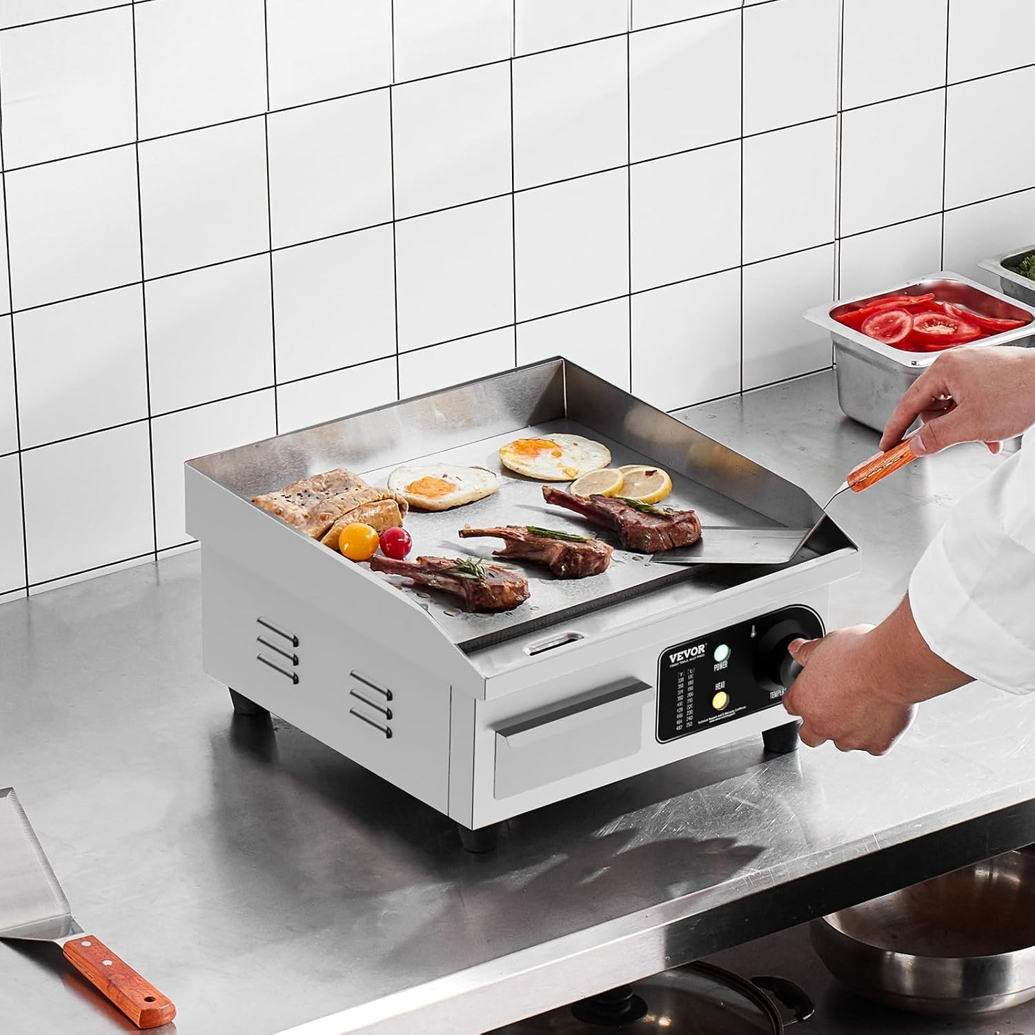 Compact 14″ Countertop Flat Top Griddle with 122-572°F Temp Control for Chefs