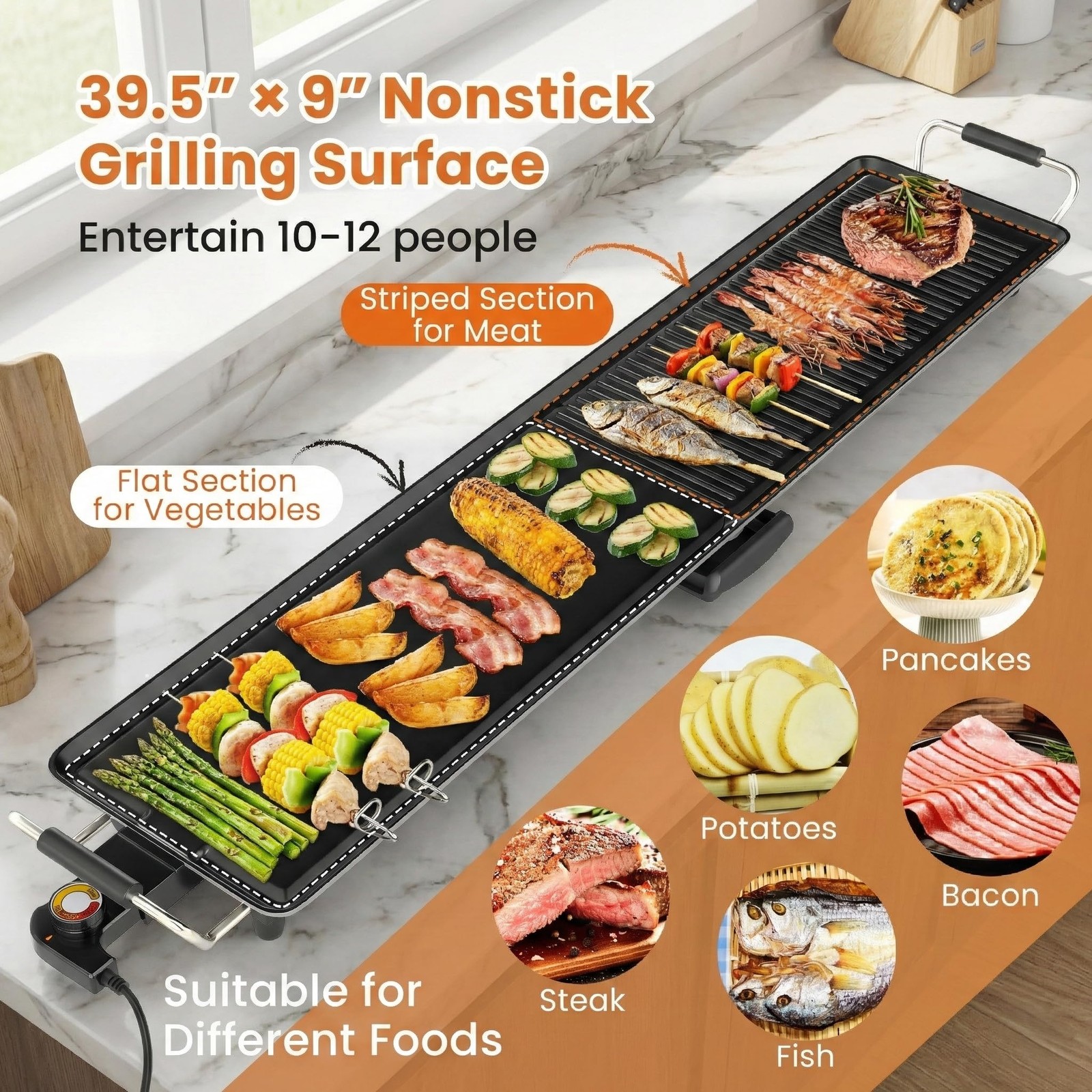 Extra Large Teppanyaki Grill, 39.5” Electric Griddle Pan, Indoor Outdoor Nons…