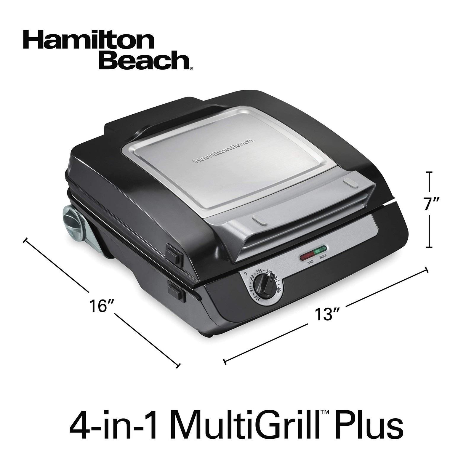 Hamilton Beach 4-in-1 Indoor Grill Electric Griddle Combo with Bacon Cooker,