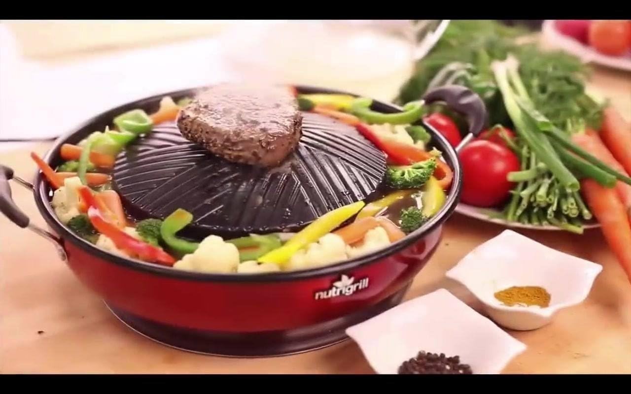 Nutrigrill 1200W Multi-Use Electric Tabletop Grill with Complete Cooking Set