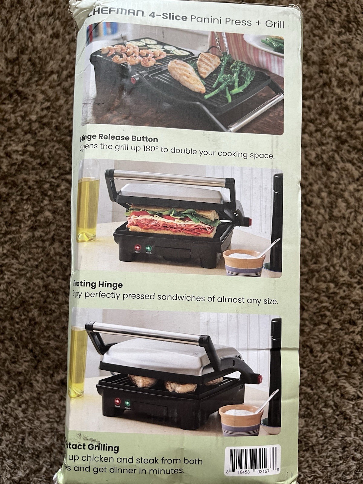 Chefman 3-in-1 Electric Indoor Panini Press & Grill Opens Flat for Grilling
