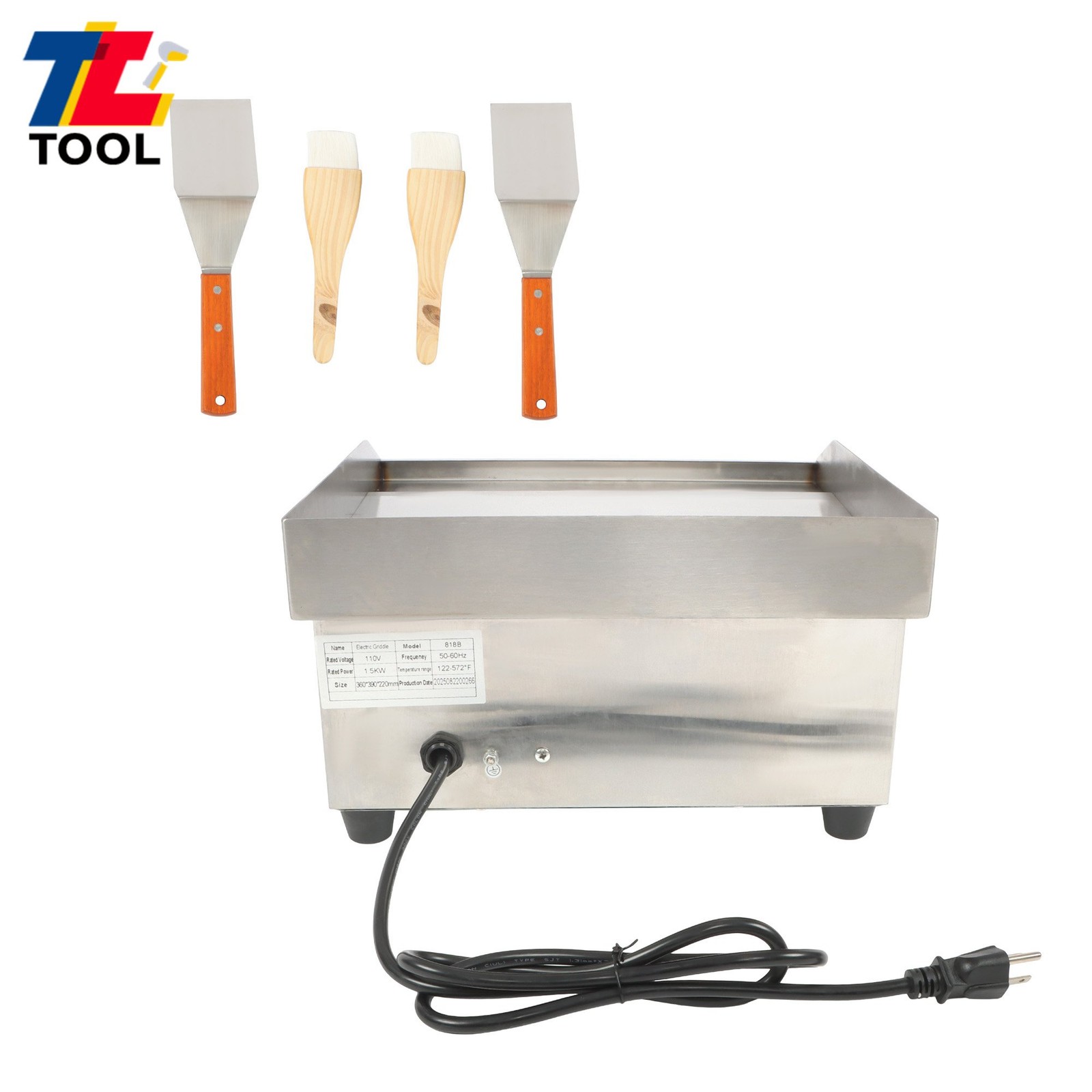 Electric Griddle for Home Kitchen, 1500W, 14in Stainless Steel Flat Grill