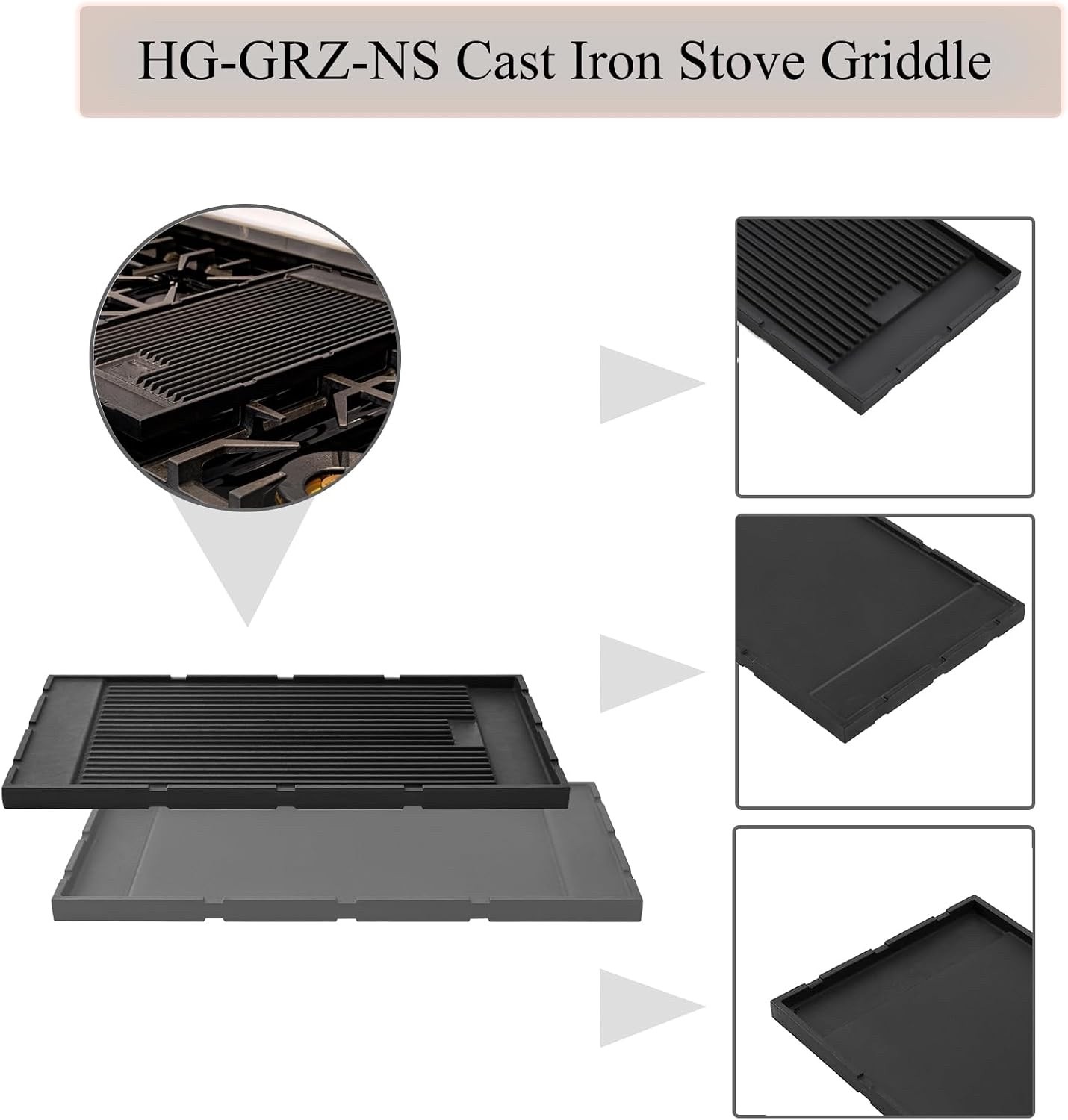 HG-GRZ-NS Griddle Parts for ZLINE Gas Stove Top High Grate Cast Iron Reversible