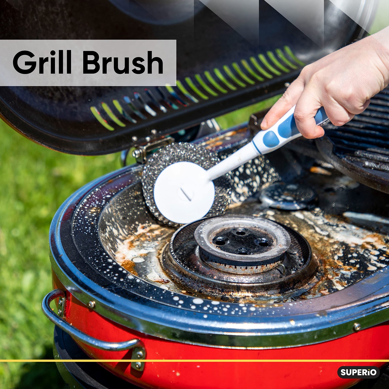 BBQ Grill Brush Bristle Free Stainless Steel Scrubber Blue Scourer,