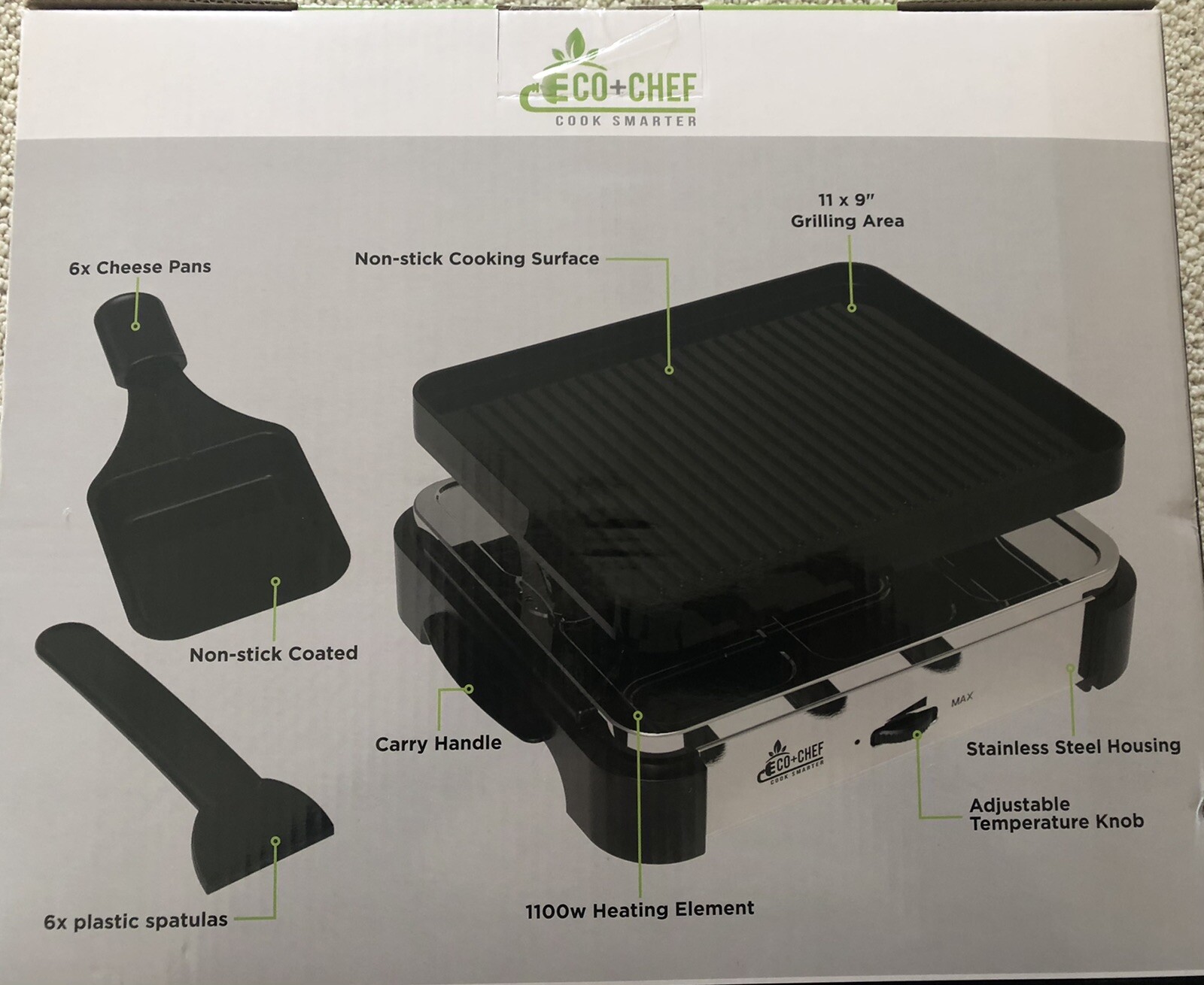 NEW Sealed Box 6 Person Racelette Party Grill Non-Stick Adjustable Temperature