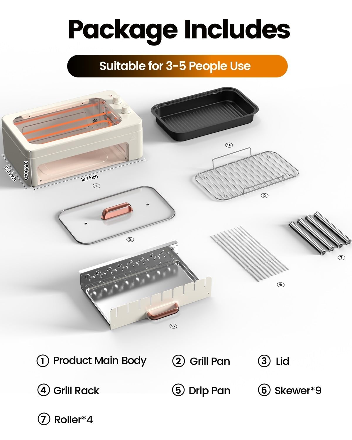 XHJ 4-in-1 Electric Indoor Grill Smokeless for Home,Countertop WHITE