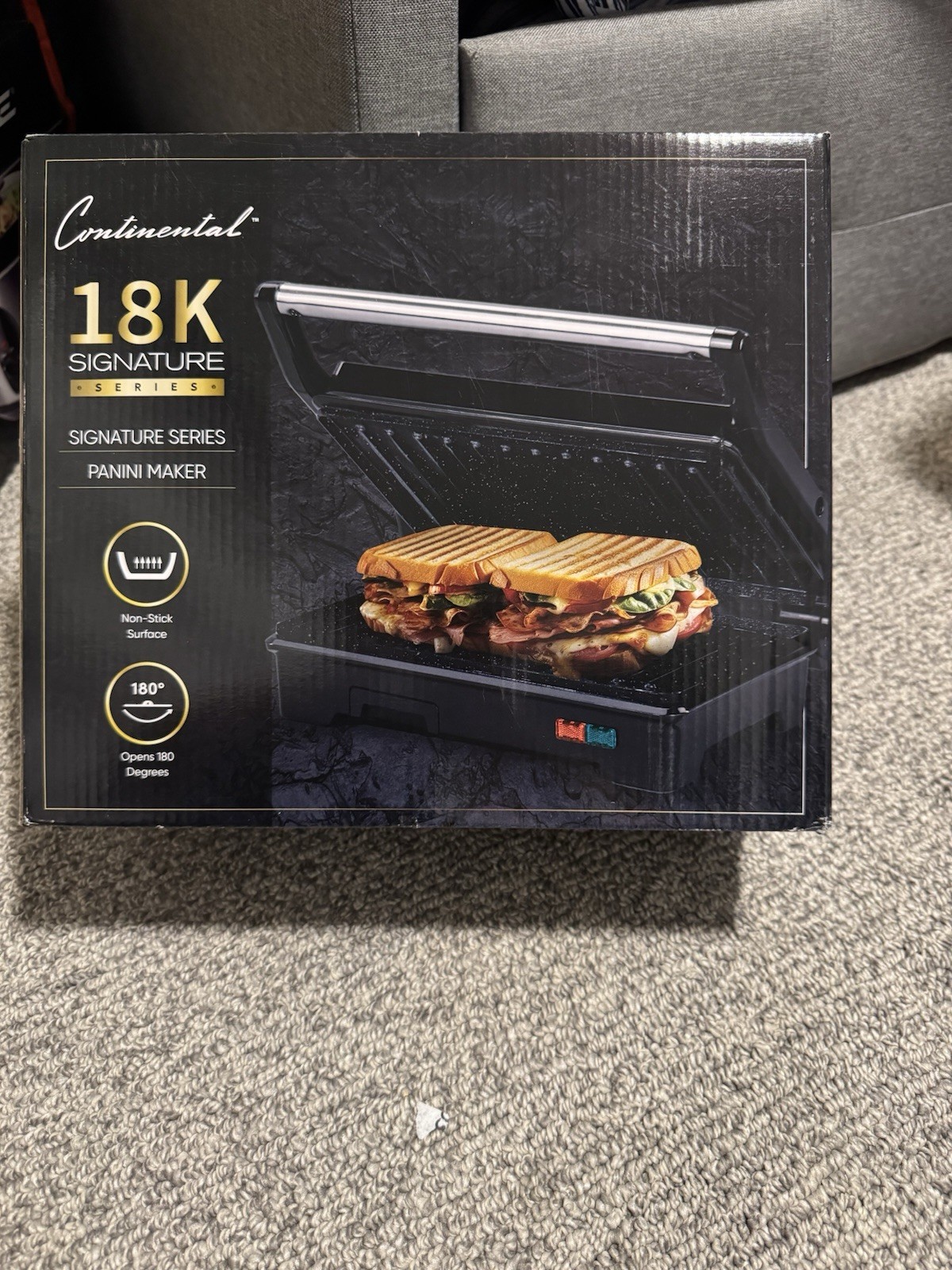 Continental 18K Signature Series Panini Maker, Opens 180°, Non-Stick, Black