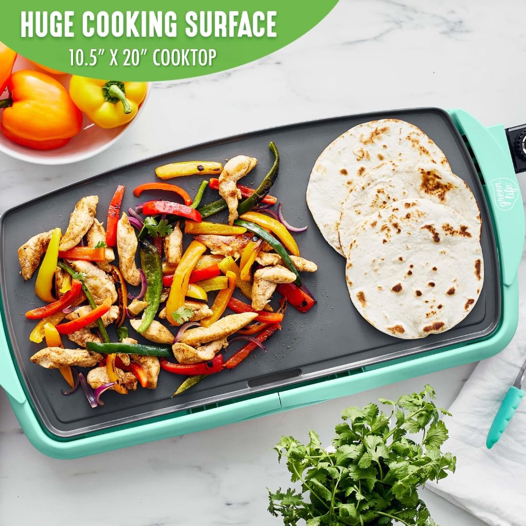 Extra Large Electric Griddle 20 Inch Nonstick Turquoise Kitchen Appliance