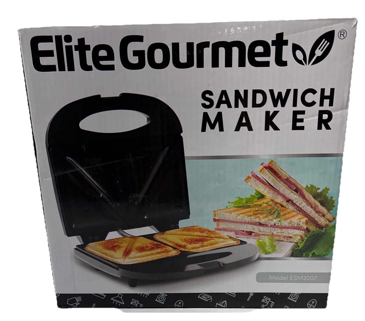 Elite Gourmet Sandwich Maker ESM2207 Non-Stick Cooking Surface