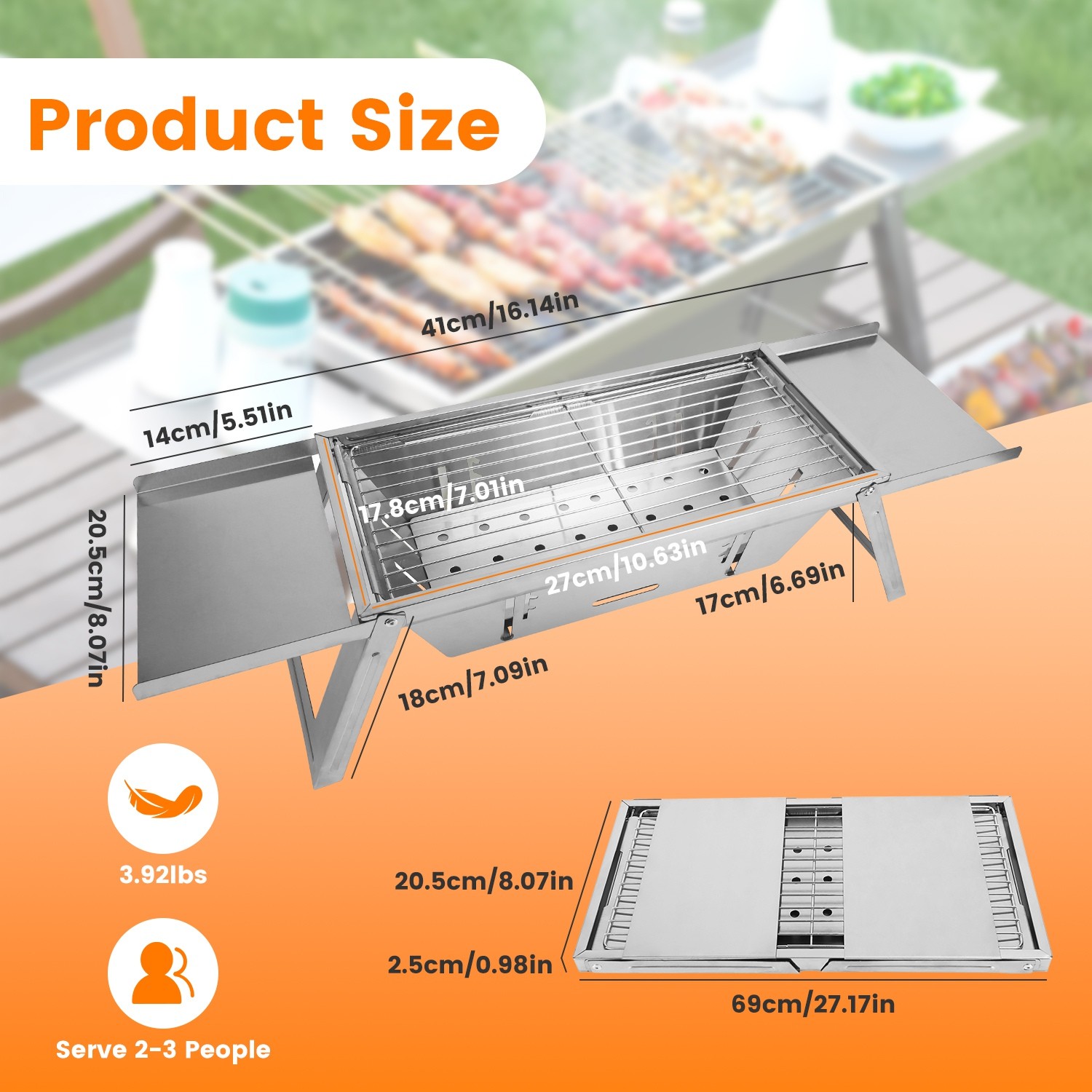Heavy Duty Outdoor Camping Grill Picnic BBQ Adjustable Fire Grate Barbecue Grill