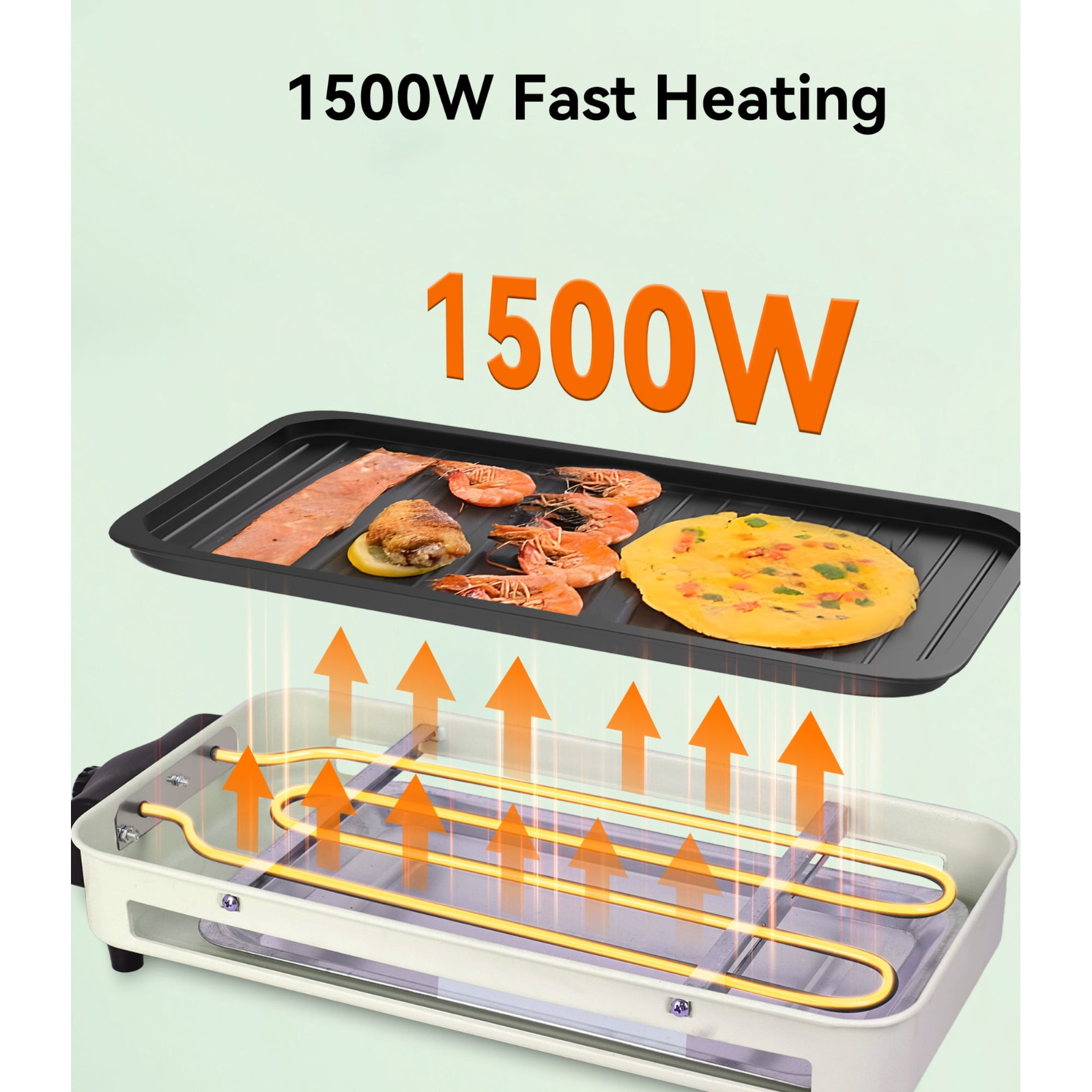 Casualife Electric Griddle 2in1 Indoor Smokeless Grill Removable Non Stick Plate
