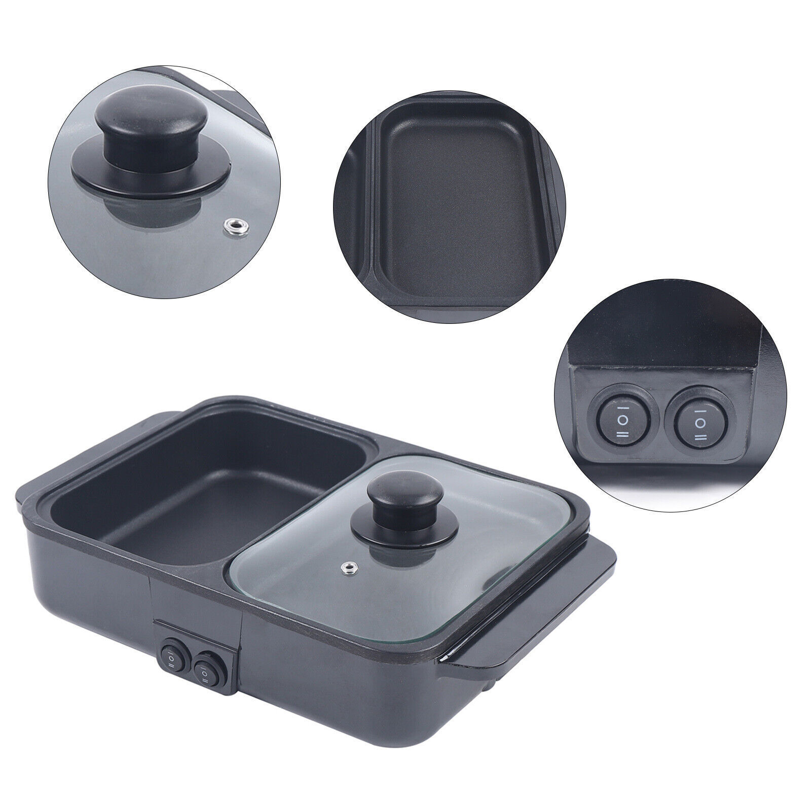1200W Electric Mini 2-in-1 Hot Pot BBQ Grill Kitchen Smokeless Shabu Cooking Pan