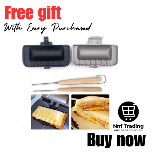 Sandwich Maker Double-Sided Sandwich Baking Pan Hot Dog Toaster with Wood Handle