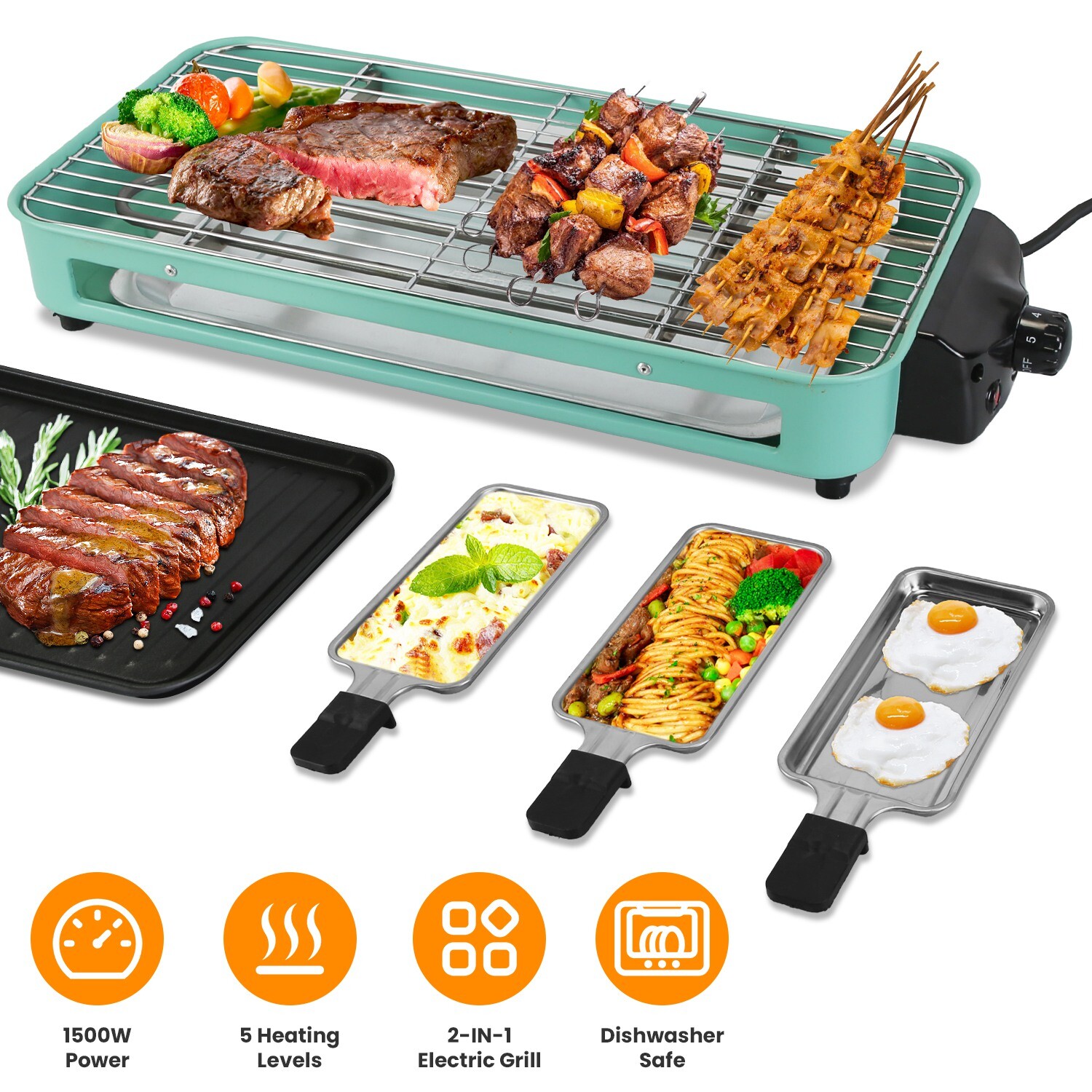 1500W Electric Indoor Grill 2 in 1 Electric BBQ Gill 5 Temperature Control