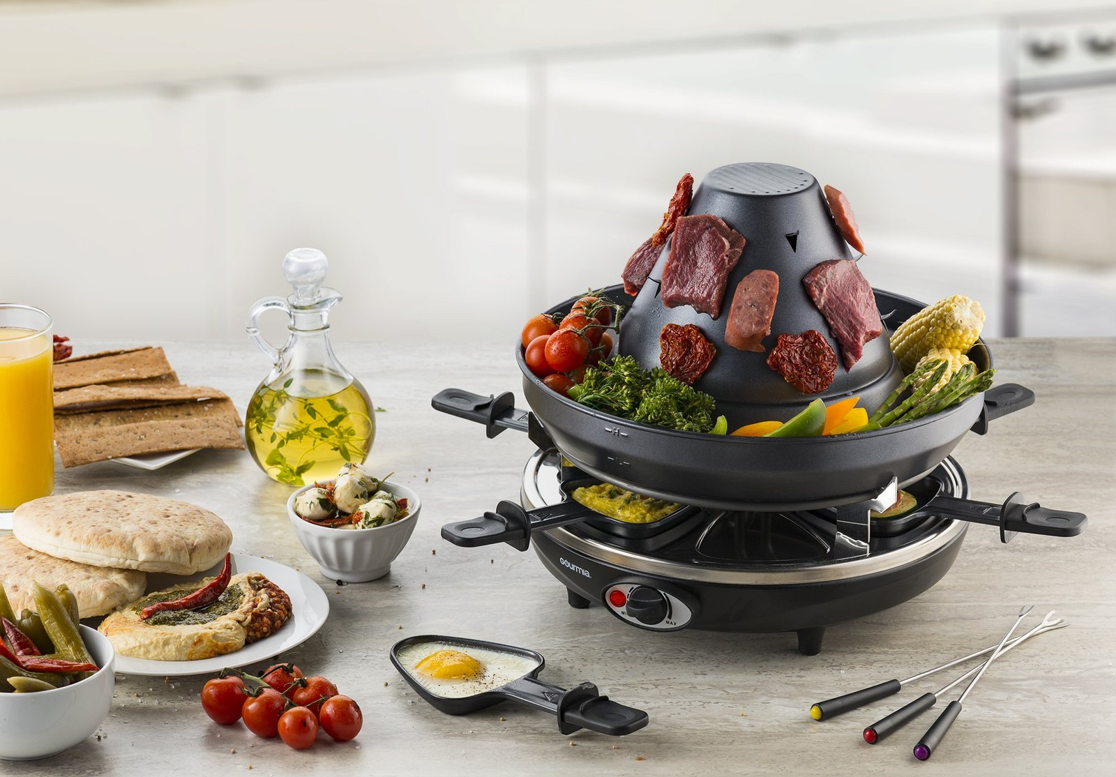Gourmia GEG1400 Electric Raclette Vertical Grilling Sombrero 6 Pans Non Stick