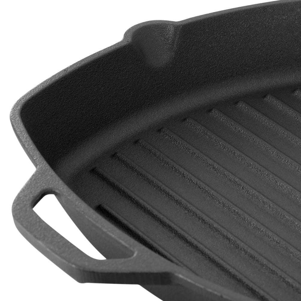 MegaChef Griddle 10.4″ Pre-Seasoned Cast Iron Square Glass Lid Silicone Handle