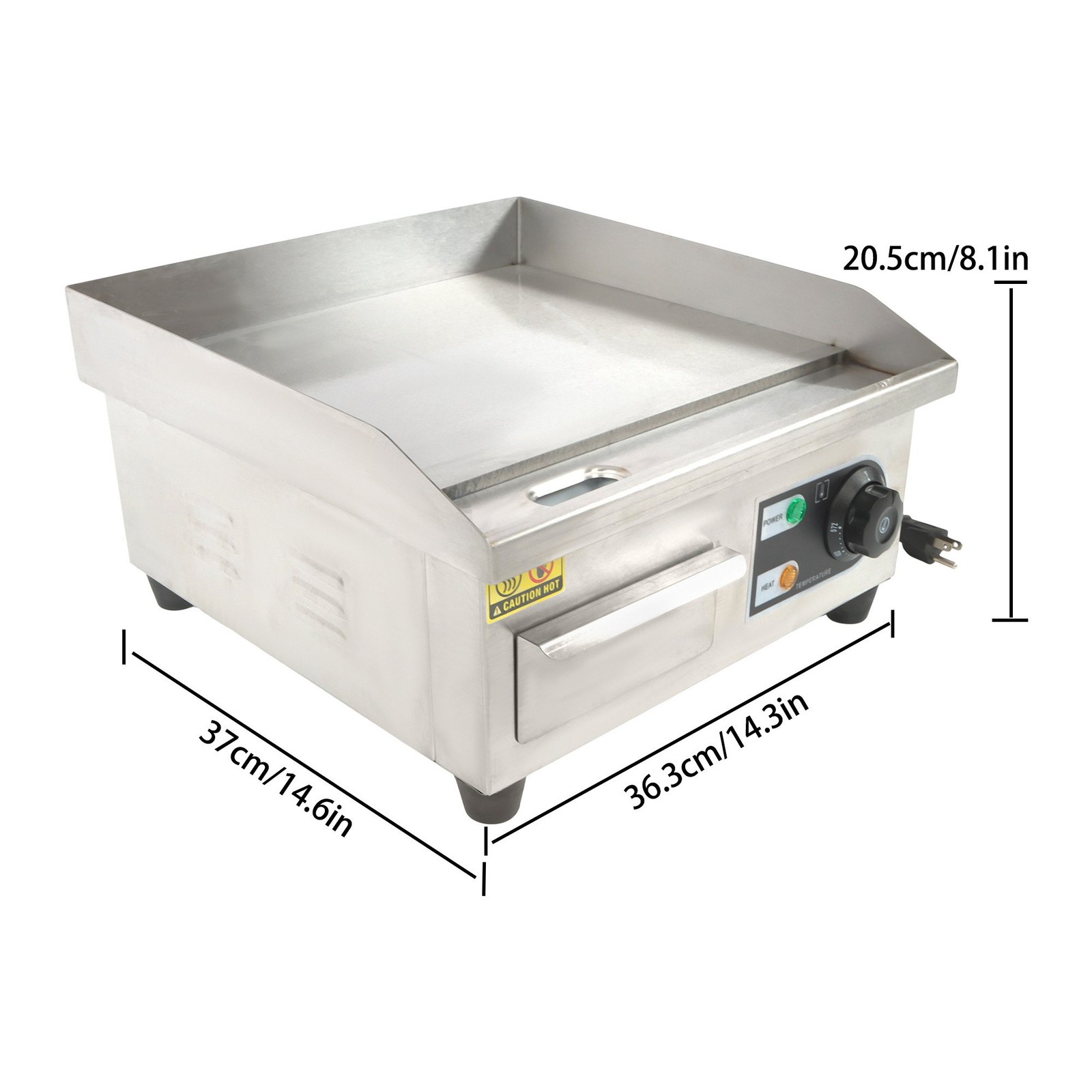 14″ Commercial Electric Griddle 1500 W 122℉-572℉ Countertop Flat Top Grill