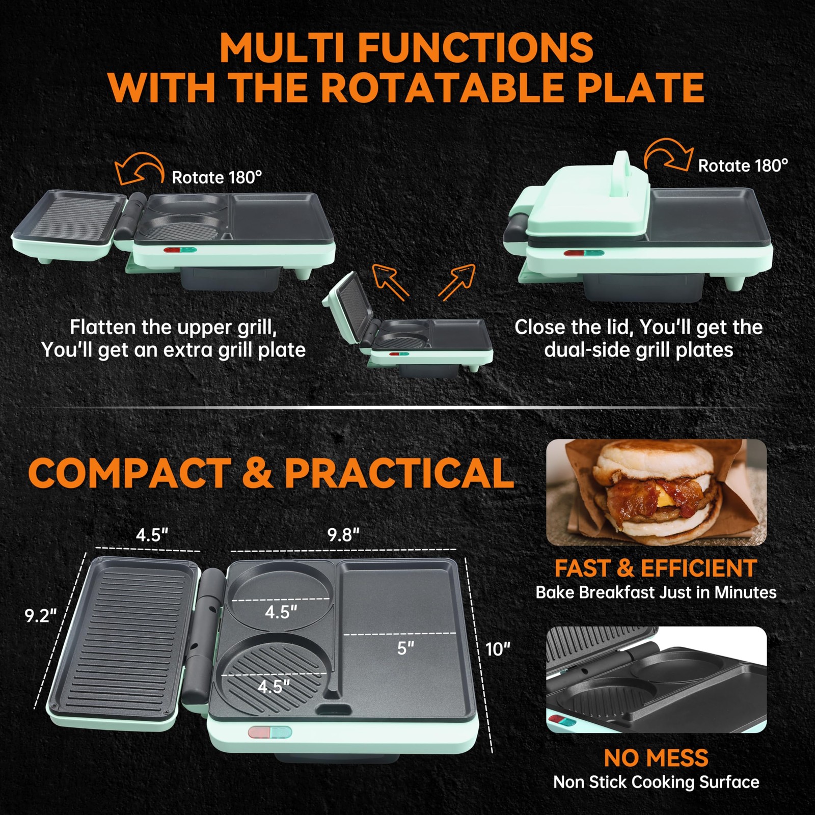 Baker’s Friend Breakfast Sandwich Maker, Nonstick Electric Griddle & Grill Combo