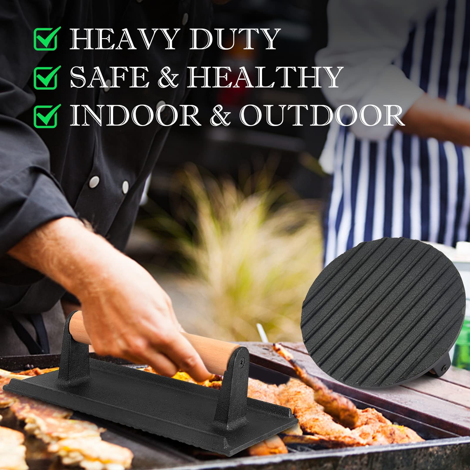 2Pcs Cast iron Bacon Press, Smash Burger Press for Teppanyaki Flat Top Griddl…