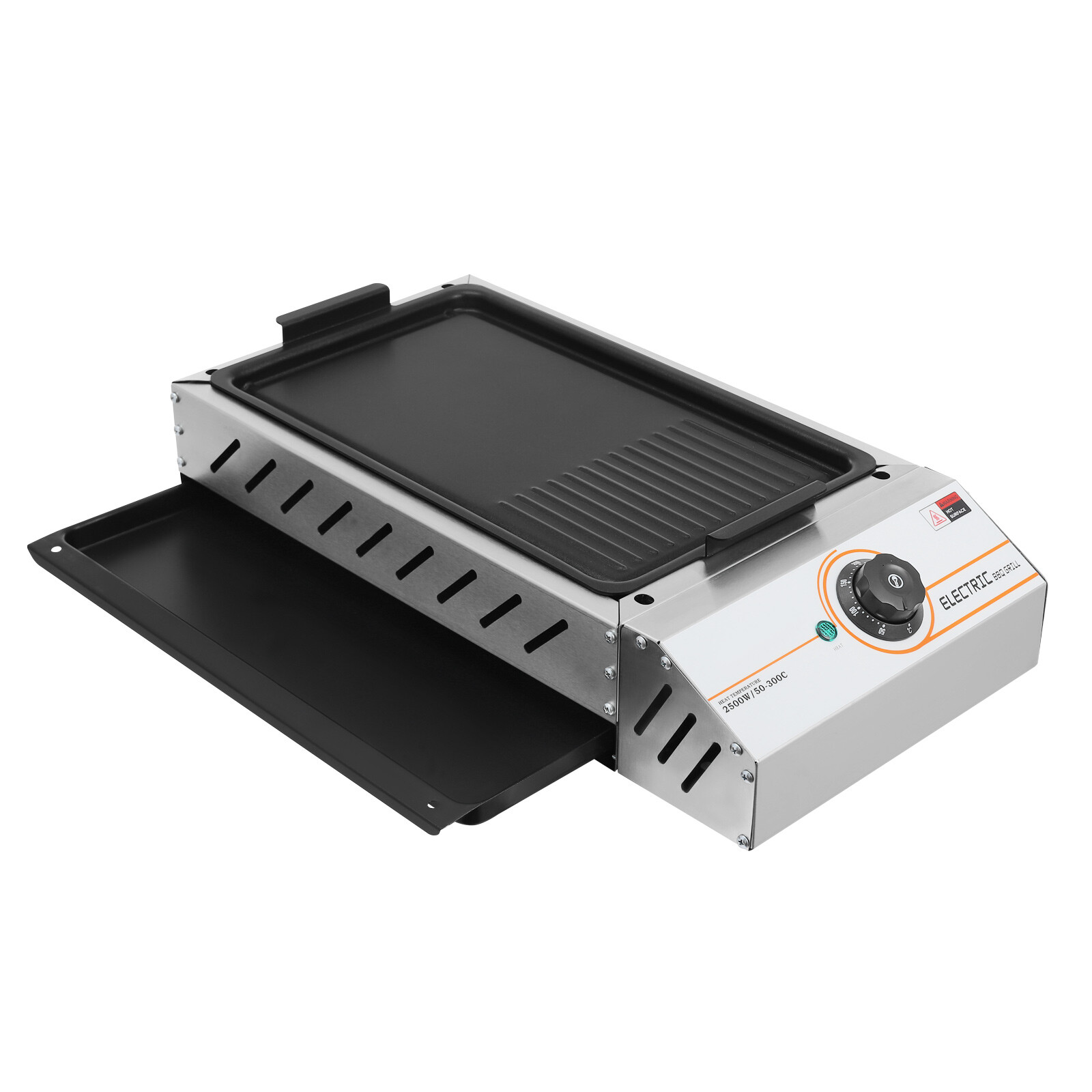 2500W Electric Grill Electric Skillet Grill Adjustable 122-572°F Non-Stick