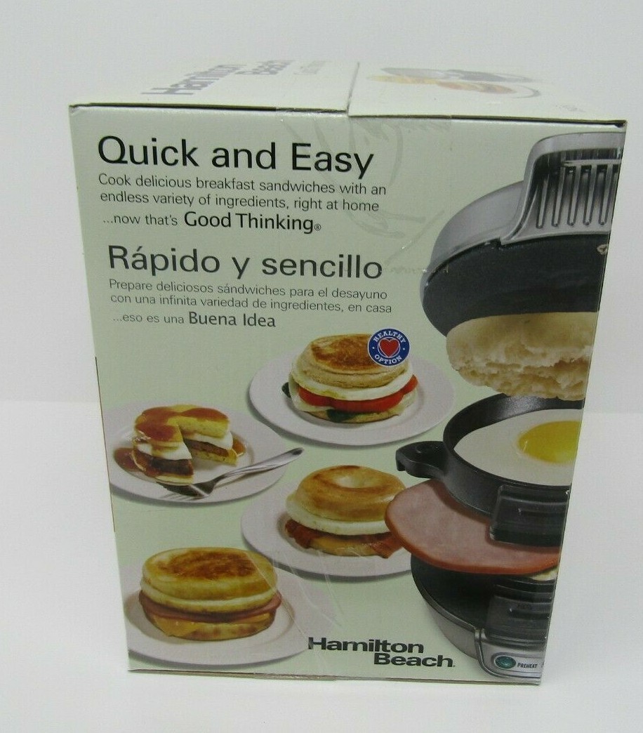 Hamilton Beach Breakfast Sandwich Maker 25475 Egg McMuffin Style St29 & Cookbook