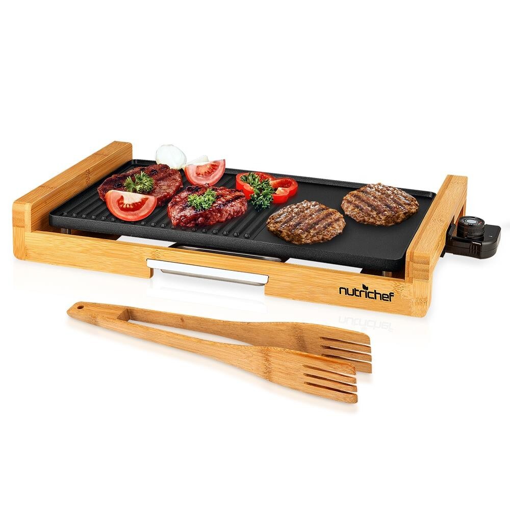 NutriChef Household Smokeless Detachable Electric Bamboo Grill – Double U-shaped