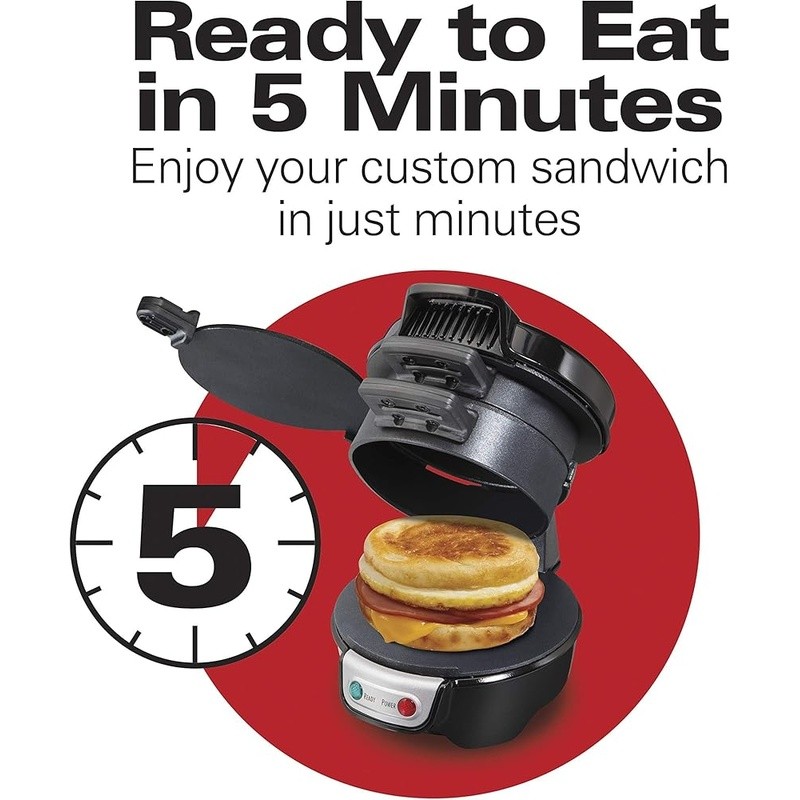 Breakfast Sandwich Maker Quick Easy Customizable Recipes Dishwasher Safe 600W US
