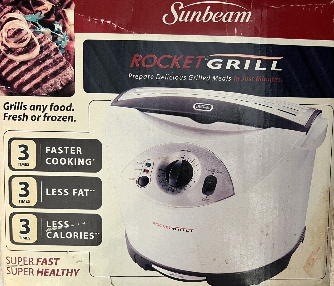 Sunbeam Rocket Grill Indoor RG24 Incl 24 Refill Bag NEW in Damaged Box