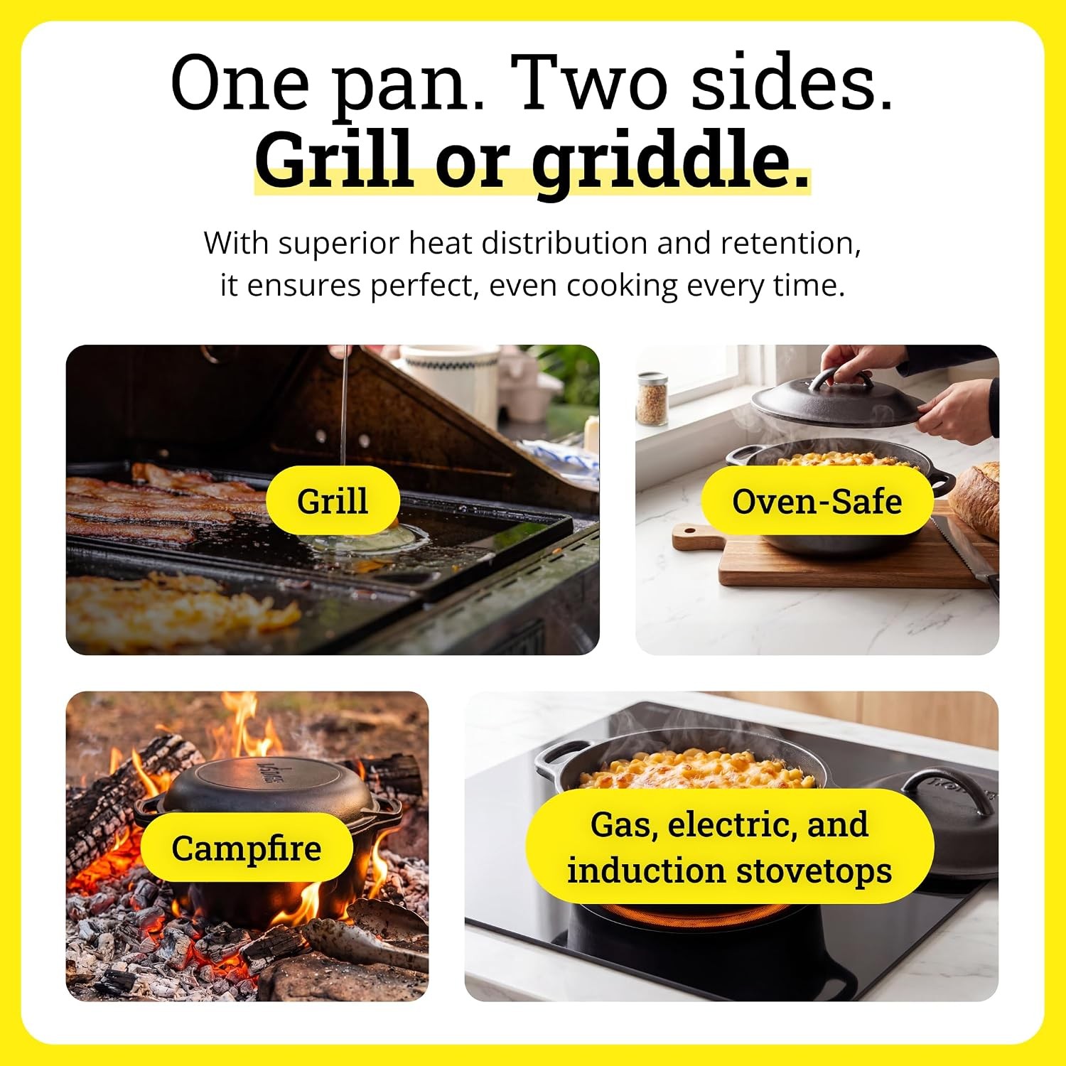 REVERSIBLE CAST IRON GRILL Griddle Double Burner Cookware Stovetops 20×10.5 INCH