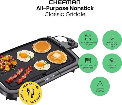 Compact Nonstick Electric Griddle 9.8 x 15.7 Inch Adjustable Temp 200-420F