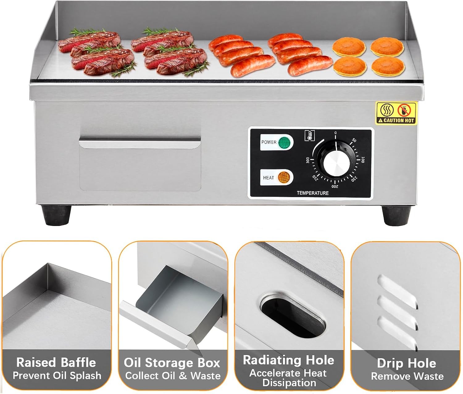 18″ Commercial Electric Griddle Stainless Steel Countertop Griddle Electric Flat